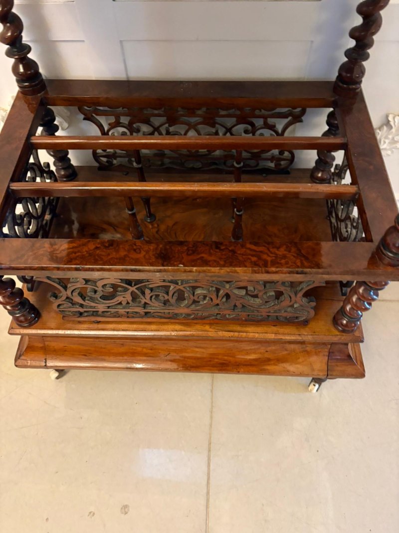 Antique Victorian Burr Walnut Canterbury Magazine Rack / Occasional Table - Image 10
